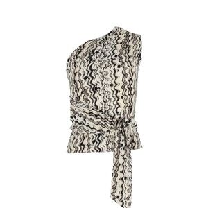 Nanushka Black & White One-Shoulder Wave Print Camisole